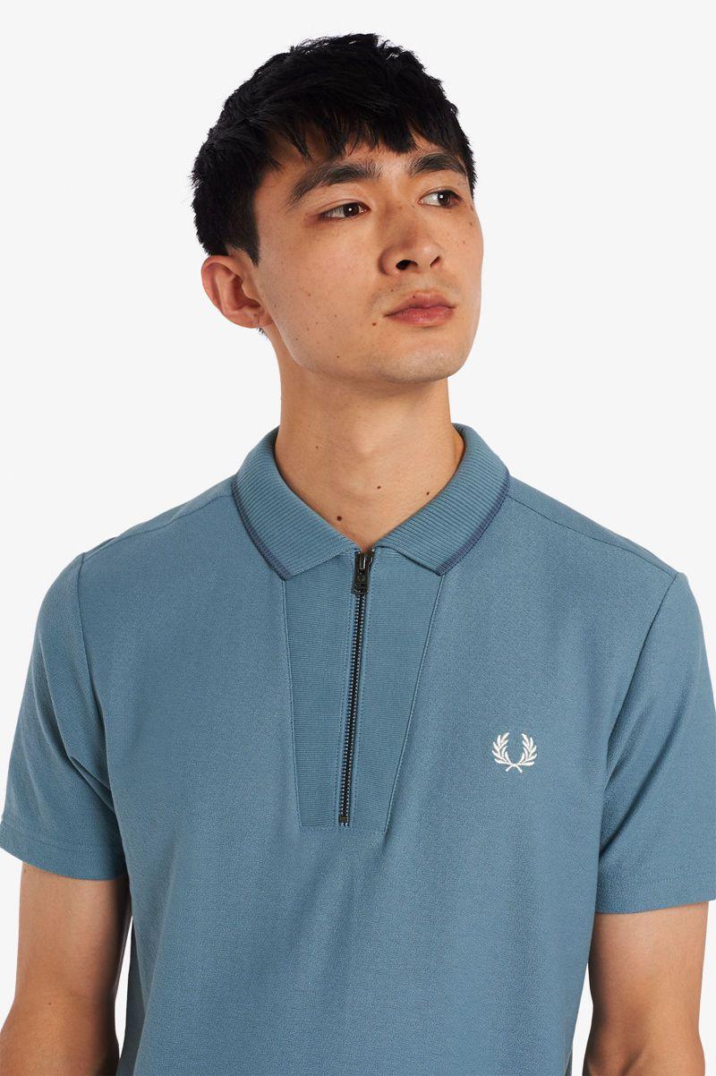 Grey Blue Fred Perry Rib Detail Neck Polo Men's Shirts | PH 1526BEXC